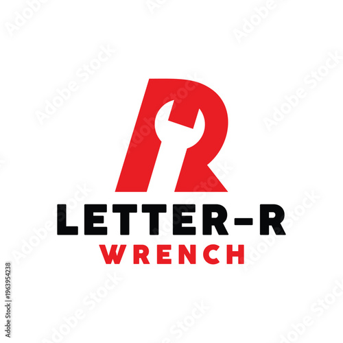 Letter R Repair logo wrench equipment Business Design symbol Graphic Vector