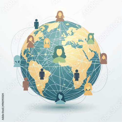 People from diverse cultures connect globally through technology networks