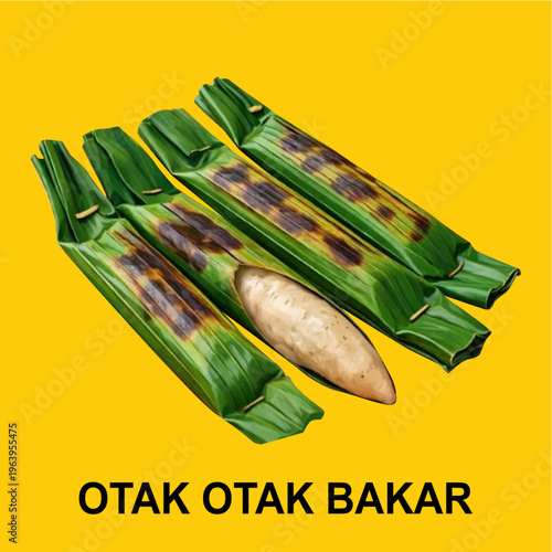 Indonesian Grilled Fish Cake Otak-Otak Bakar Wrapped in Banana Leaf Vector Illustration