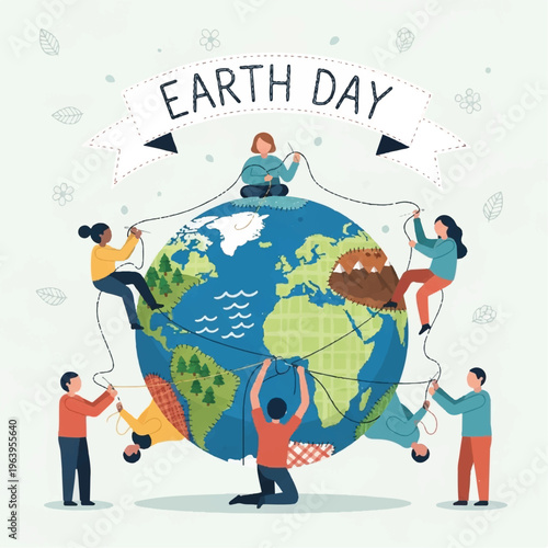 People celebrating Earth Day by holding a large globe together outdoors