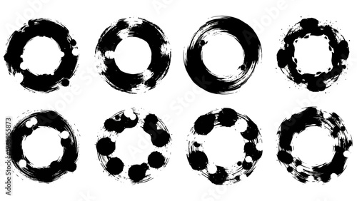 abstract grunge brushstroke circles and ink enso symbols for modern graphic design and zen spirituality concepts