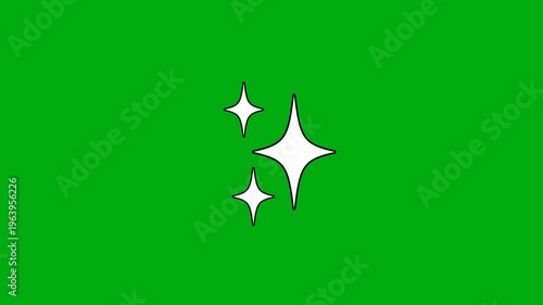 Twinkling stars animation, colored cartoon, flat, doodles style stars blinking, 4K Alpha Channel on Black screen background.
