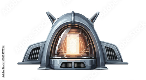 Futuristic Metallic Dome Structure with Illuminated Interior.