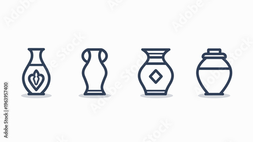 Four assorted outline vase icons sit isolated on a white background