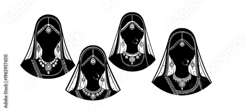 Diverse Collection of Indian Bridal Headwear and Jewelry Showcasing Traditional Adornments