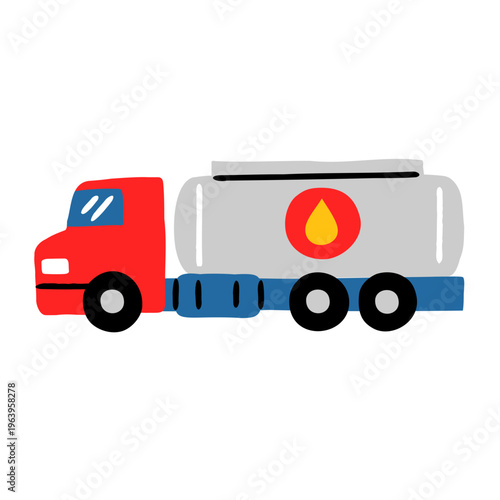 Hand Drawn Illustration of Oil Tanker Truck