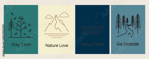Nature Love Adventure, Peace Time Mountain, Outdoor Scenery Illustration, Calm Environment Design, Eco Friendly Travel, Mountain Trekking Art, Serene Wilderness Vector
