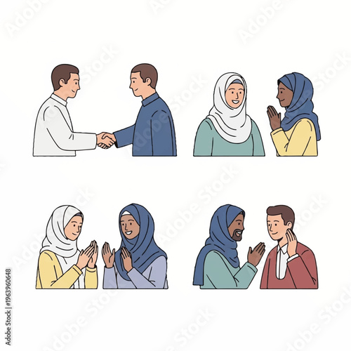 People from different cultures shake hands and pray together in unity