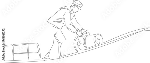 Minimalist Continuous Line Art Sailor Carrying Luggage On Ship Deck Illustration