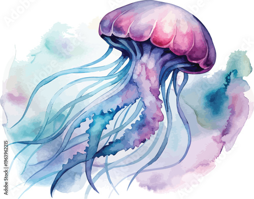 Watercolor Jellyfish Clipart, Colorful Ocean Animal Illustration, Isolated on White