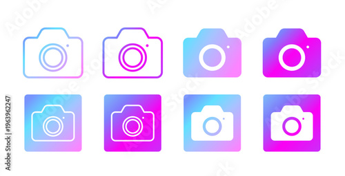 カメラのアイコンイラスト素材 ネオンカラー 蛍光色 セット まとめ売り