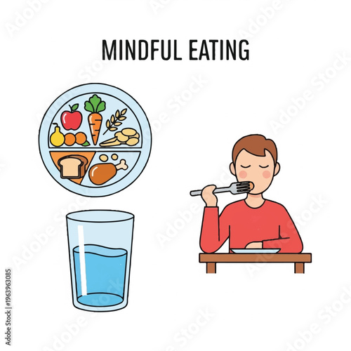 Man practices mindful eating with healthy food and drink