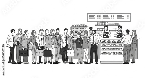 A Diverse Group of People Standing in a Long Line at a Store Counter.