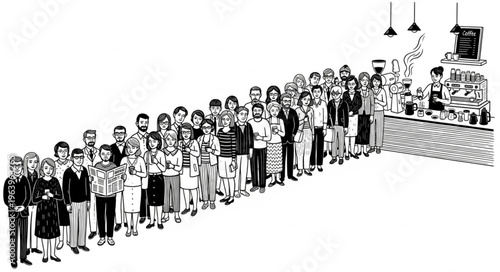 A Diverse Group of People Standing in a Long Line.