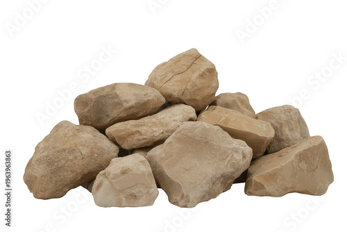 Pile of beige rocks stones pebbles isolated on a transparent background