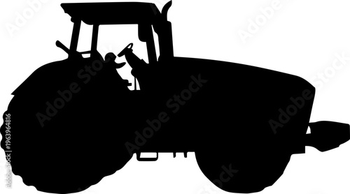 Black Silhouette of a Modern Agricultural Tractor for Farming and Industry