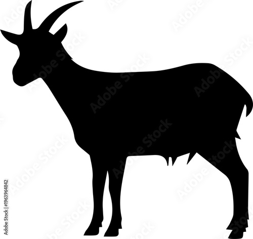 Konstfotografi Black Goat Silhouette Vector Illustration Isolated on White Background