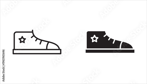 Shoe or Sneaker Icons Set Isolated Flat Vector Silhouettes. Footwear Icons. Editable.