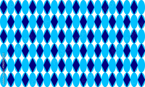 Checkerboard pattern of blue oval capsule and diamond block background, design for fabric print or t-shirt paint screening, rectangular