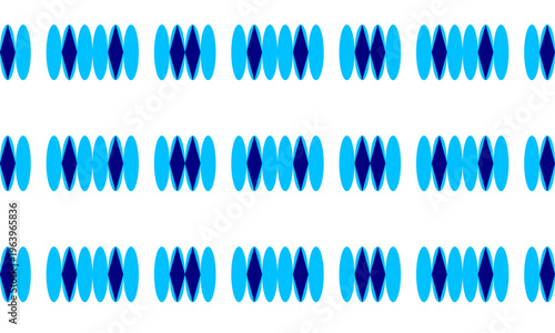 blue oval capsule and diamond block background, design for fabric print or t-shirt paint screening, rectangular horizontal row