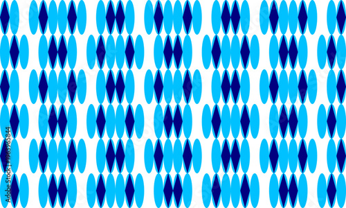 blue oval capsule and diamond block background, design for fabric print or t-shirt paint screening, rectangular horizontal row