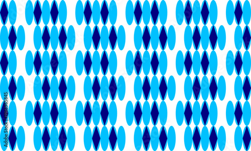 blue oval capsule and diamond block background, design for fabric print or t-shirt paint screening, rectangular horizontal row