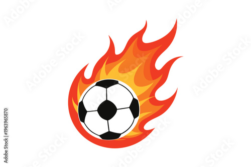 Flaming football ball icon, sports competition and goal concept.