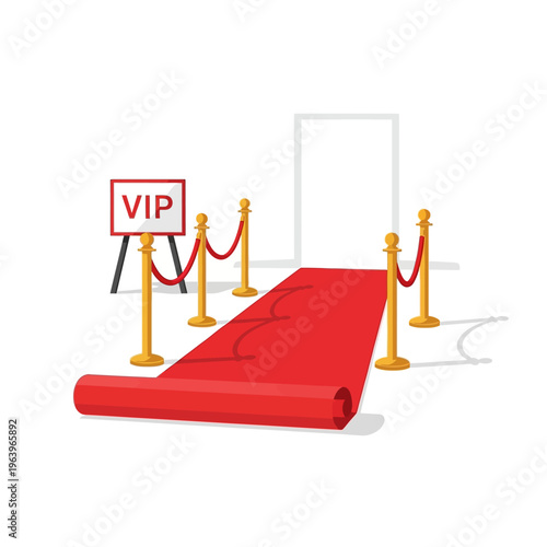 Unrolling Red Carpet with Stanchions and VIP Rope Barrier for Exclusive Entry Illustration
