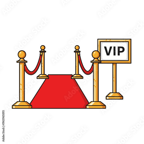 Exclusive Red Carpet Entrance with Velvet Ropes and VIP Sign Illustration