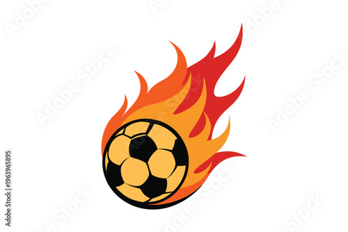 Flaming football ball icon, sports competition and goal concept.