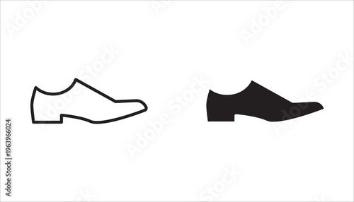 Shoe set icon. Men's shoe silhouette. Men's shoe pair element, men's formal footwear outline style pictogram for web.