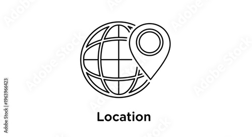 Location pin symbol placed on a globe icon indicates global positioning and geographical tracking services for international navigation and map systems.