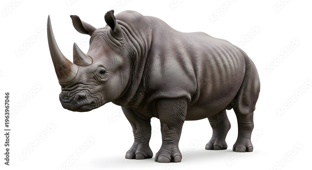Obraz premium A Large Rhinoceros Standing Alone On A White Background