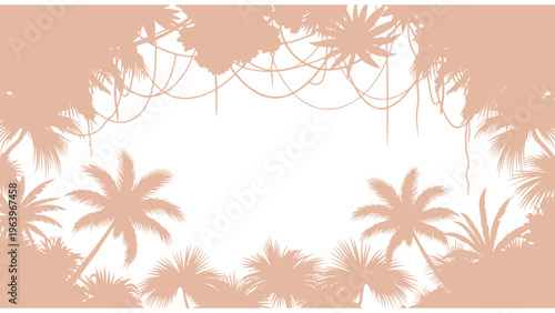 Tropical palm tree silhouettes on peach background with string lights