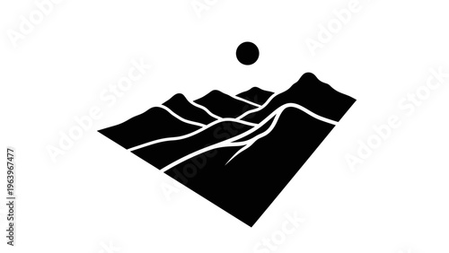 black silhouette mountain landscape with sun