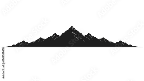 black mountain range silhouette on white background