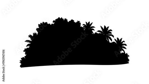 tropical island silhouette with palm trees on white background