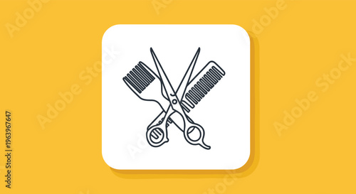 Graphic illustration of crossed scissors and combs inside a rounded frame representing a barber shop, hair salon, or grooming services logo.