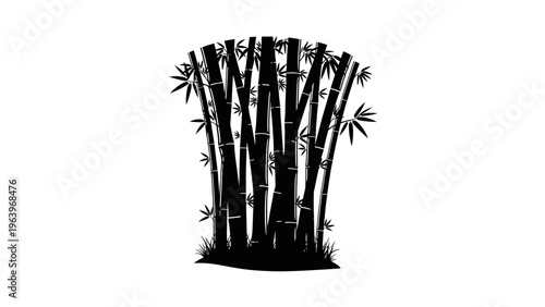 black silhouette of bamboo forest on white background