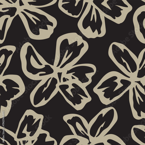 Floral Fashion Textile Pattern Design With Beige Flowers On Black Background Decorative Surface Print For Apparel Home Decor And Wallpaper Elegant Style