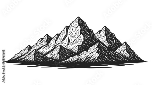 black and white mountain range landscape illustration