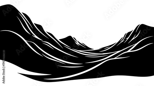 stylized black mountain range landscape with white accents