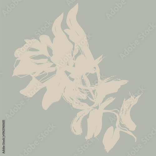 Floral Fashion Textile Pattern Beige Brushstroke Flowers On Grey Background Elegant Decor Design