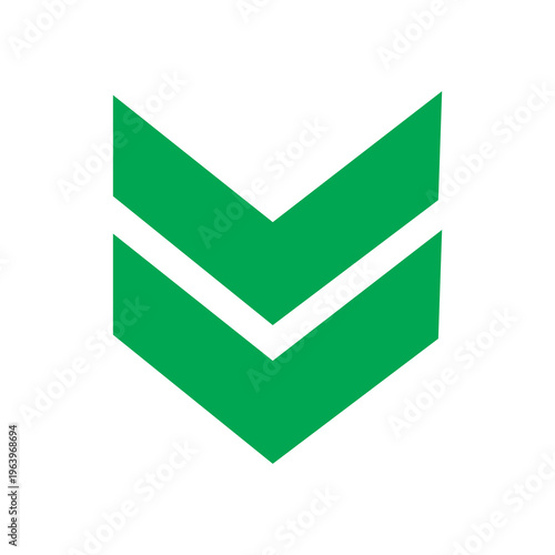 A vibrant green chevron icon featuring a central white separation line directs attention downward on a stark white backdrop for digital applications. Free Download A vibrant green chevron icon featuring a central white separation line directs attention downward on a stark white backdrop for digital applications. - GFXLoad