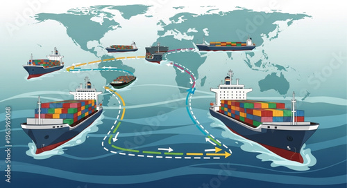 Global Shipping Network - Container Ships Connecting Continents.