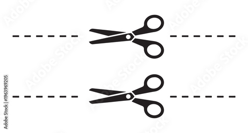 Pair of black silhouette scissors with dotted cut lines, indicating precise cutting or coupon use.