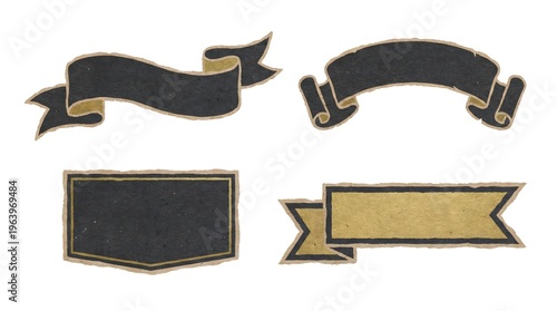 Wallpaper Mural Vintage black and tan paper banner set, rustic retro ribbon scrolls and labels for text isolated on white background
 Torontodigital.ca