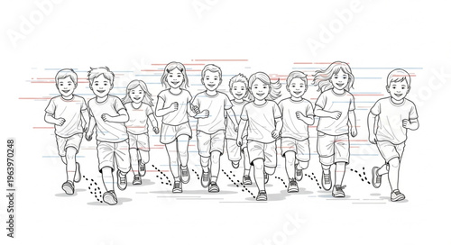 A group of happy children running together.