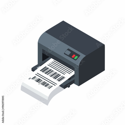 Isometric Detailed Printer Machine with Paper Output Stationery Object Illustration