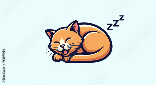 Cartoon cat sleeping peacefully on a light blue background vector illustration